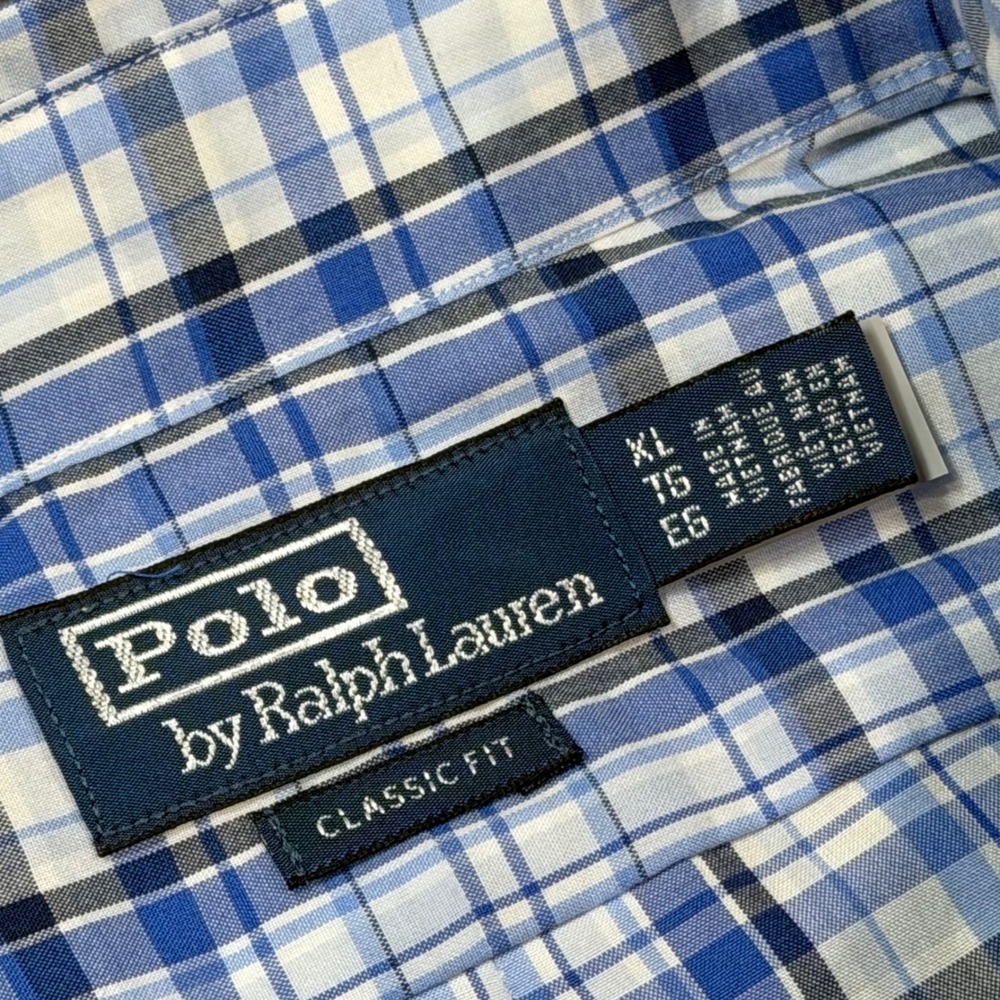 Polo Ralph Lauren Mens XL Classic Fit Blue White Plaid Button Down Shirt Cotton - Picture 4 of 7